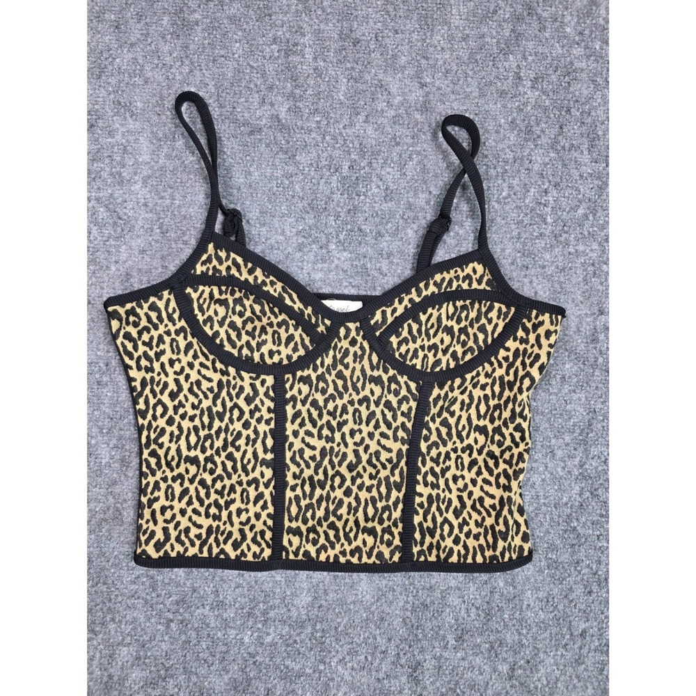 Blue Tassel Bustier Cami Top Womens Small Brown Leopard Print Knit Crop Tank